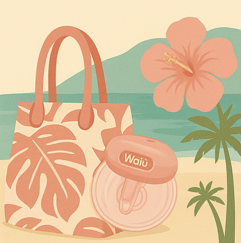 Illustrated Waiū pump concept in a tropical beach scene