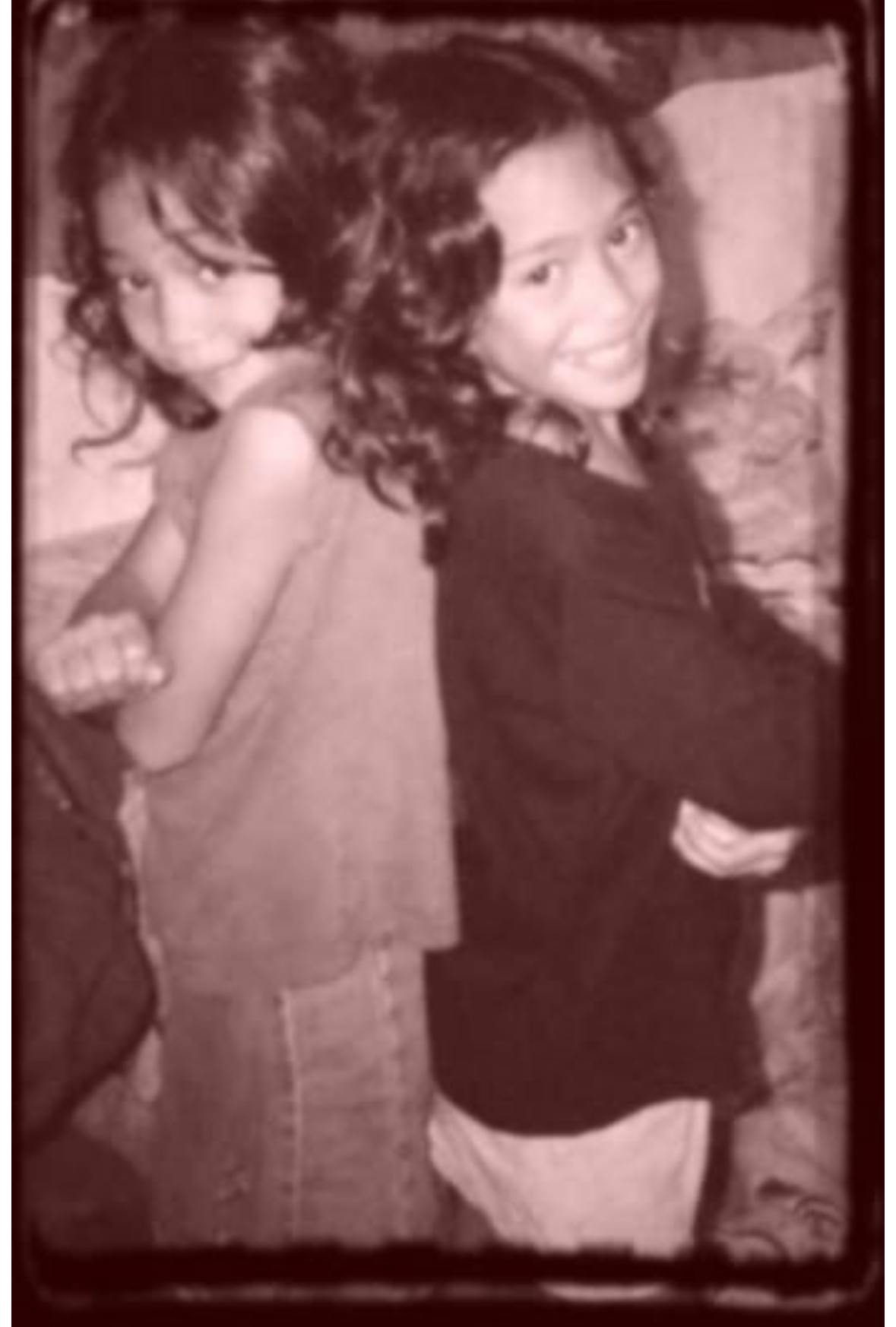 Childhood photograph of the twin sisters behind Waiū by VHM